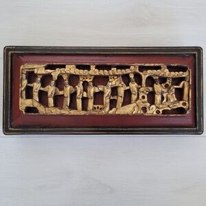 Chinoiserie Wood Red Gold Carved Painted Lidded Box Oriental Asian